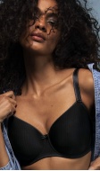 black underwired moulded balcony T-shirt bra - front view of model